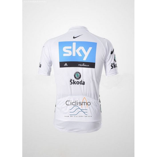 Sky Lider Ropa Ciclismo Culotte Corto 2011 Hombre Mangas Cortas Blanco y Azur